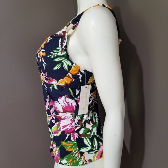 Anne Cole Tropical Bloom Twist Front Tankini Swim Top - Picture 3 of 9